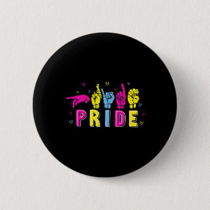 Asl Pride Pan Rainbow Sign Language Deaf Awareness 2 Inch Round Button