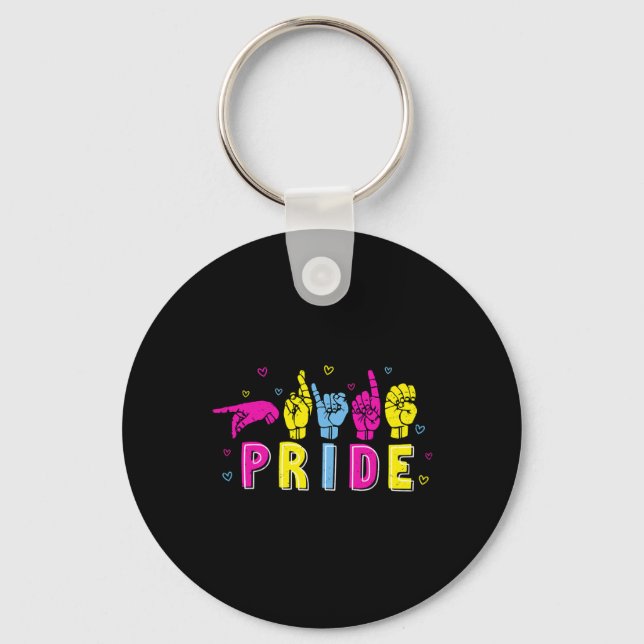 Asl Pride Pan Rainbow Sign Language Deaf Awareness Keychain (Front)