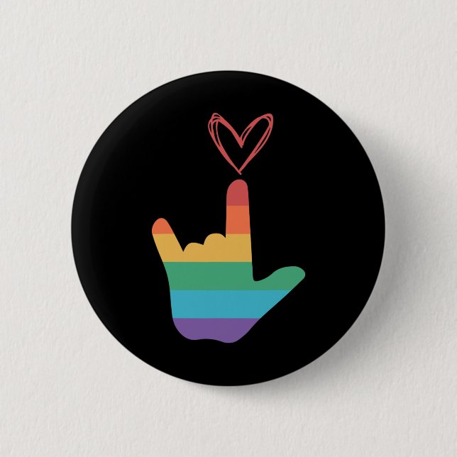 ASL Rainbow Love Symbol Deaf  2 Inch Round Button (Front)