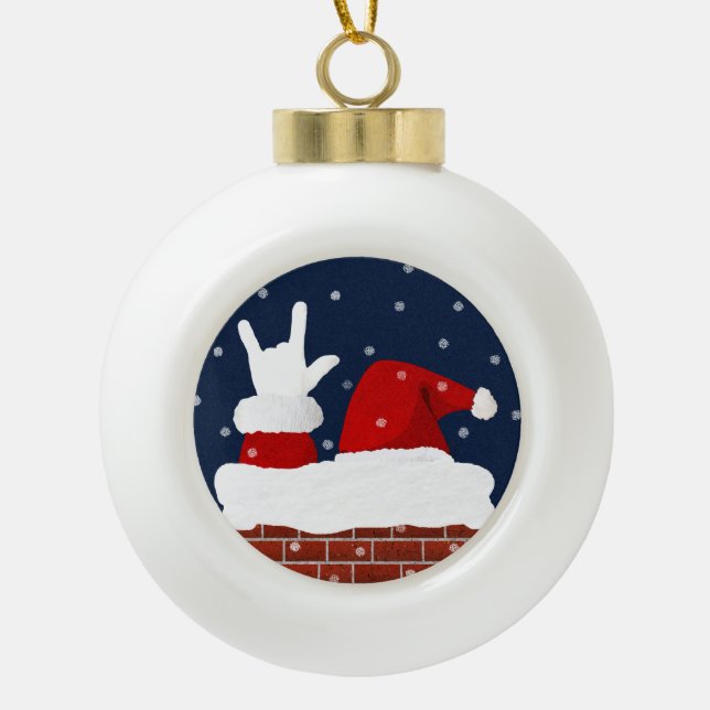 ASL Santa Christmas Ornament w/ I Love You in ASL (Front)