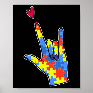 Asl Sign Language Autism Awareness Colourful Puzzl