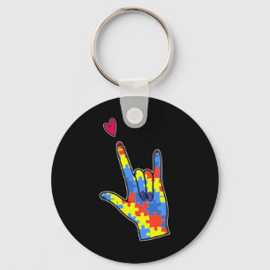 Asl Sign Language Autism Awareness Colourful Puzzl Keychain