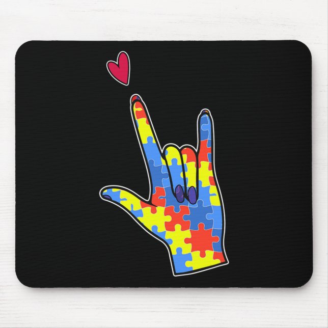 Asl Sign Language Autism Awareness Colourful Puzzl Mouse Pad (Front)