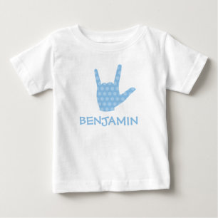 ASL Sign Language I Love You Blue Dots Boy Name Baby T-Shirt