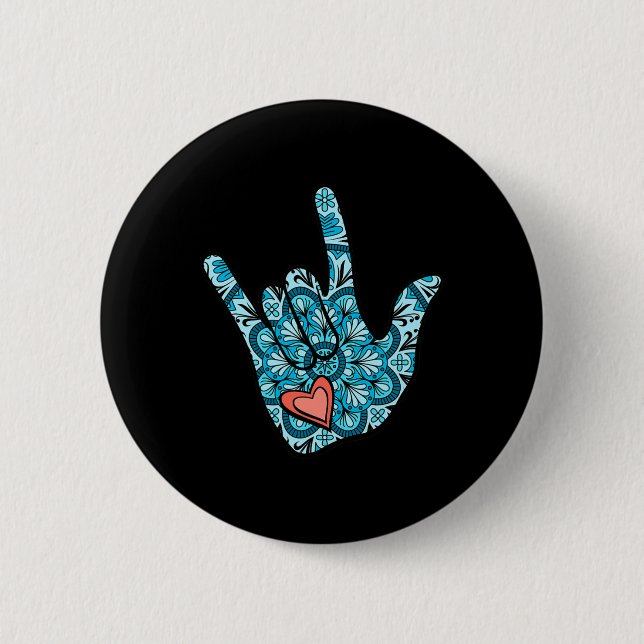 ASL Sign Language I Love You Gesture Heart Deaf Aw 2 Inch Round Button (Front)