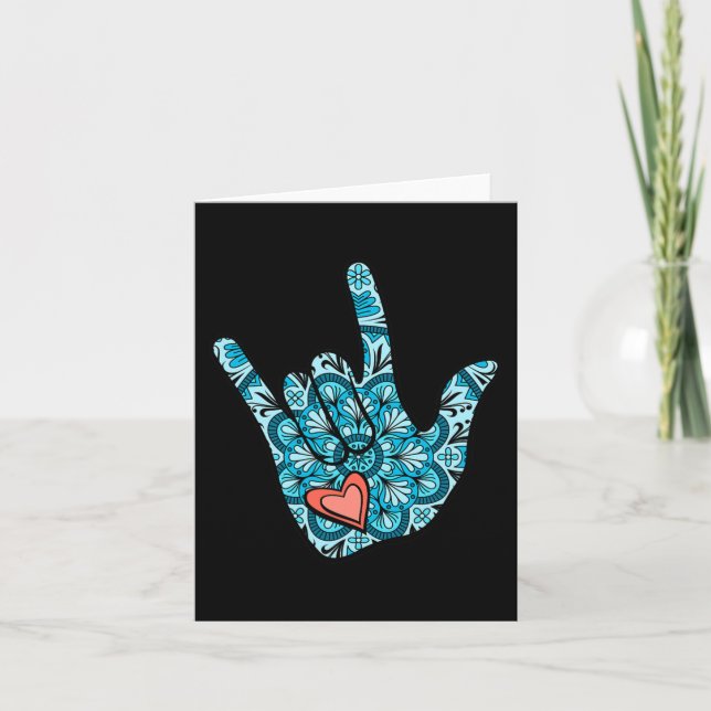 ASL Sign Language I Love You Gesture Heart Deaf Aw Card (Front)