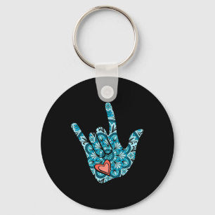 ASL Sign Language I Love You Gesture Heart Deaf Aw Keychain