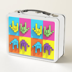 ASL Sign Language Pixel Love Pop Metal Lunch Box