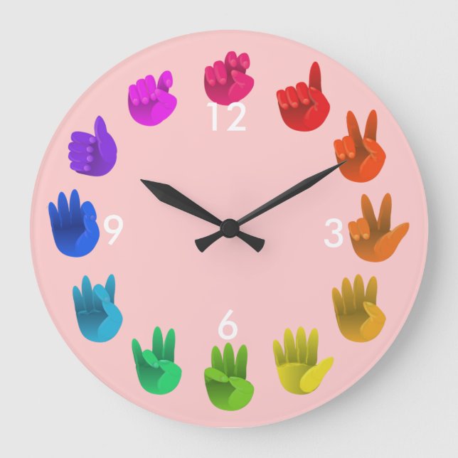 ASL Sign language rainbow colour wheel light Large Clock (Front)