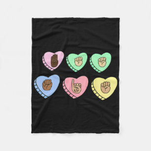 Asl Valentine Inclusion Hearts Tee- Sped Valentine Fleece Blanket