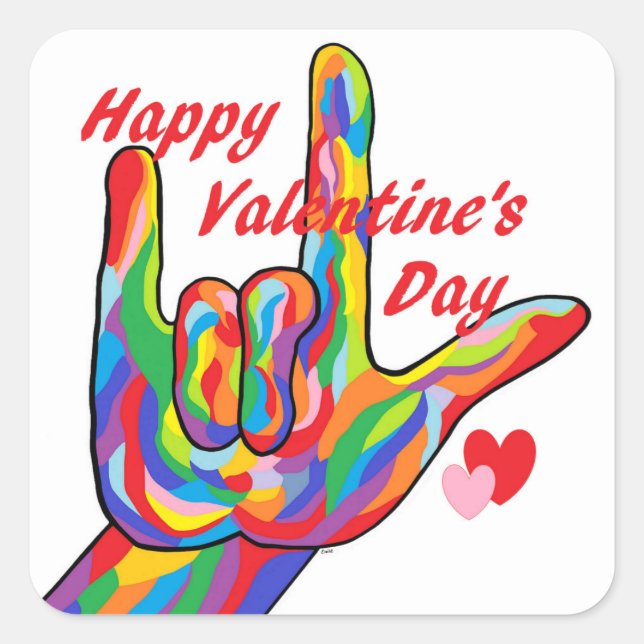 ASL Valentine's Day I Love You Square Sticker (Front)