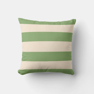 Asparagus Green and Antique White Stripes Throw Pillow