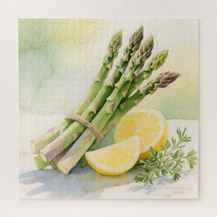 Asparagus Lemon Watercolor Jigsaw Puzzle