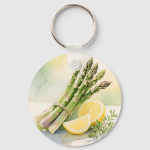 Asparagus Lemon Watercolor Keychain