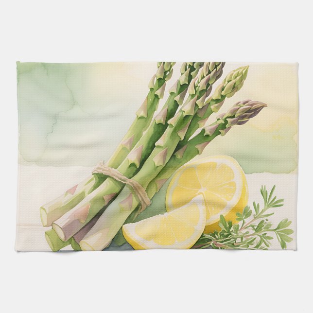 Asparagus Lemon Watercolor Kitchen Towel (Horizontal)