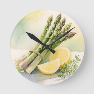 Asparagus Lemon Watercolor Round Clock