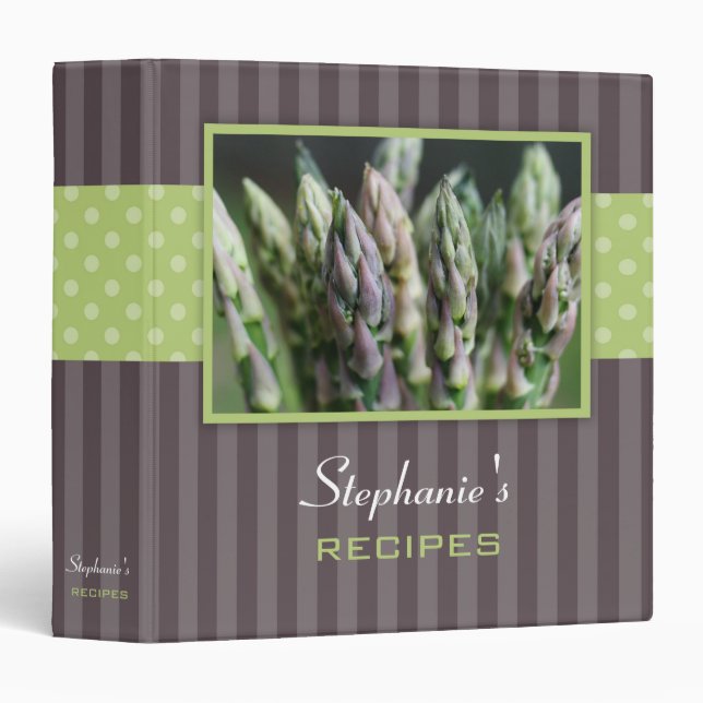 Asparagus Polka Dot Stripe Recipe Binder (Front/Spine)