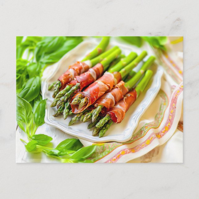 Asparagus Wrapped in Prosciutto Holiday Postcard (Front)