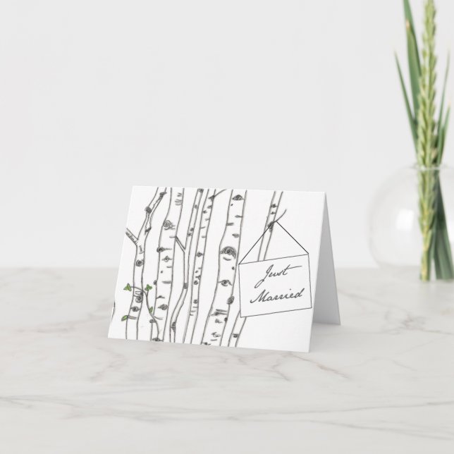 Aspen Birch Tree Just Married Thank You Note Card (Front)