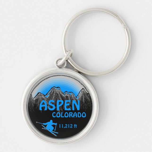 Aspen Colorado blue ski art keychain (Front)