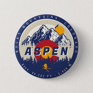 Aspen Colorado Flag Ski Mountain Sunset Souvenirs 2 Inch Round Button