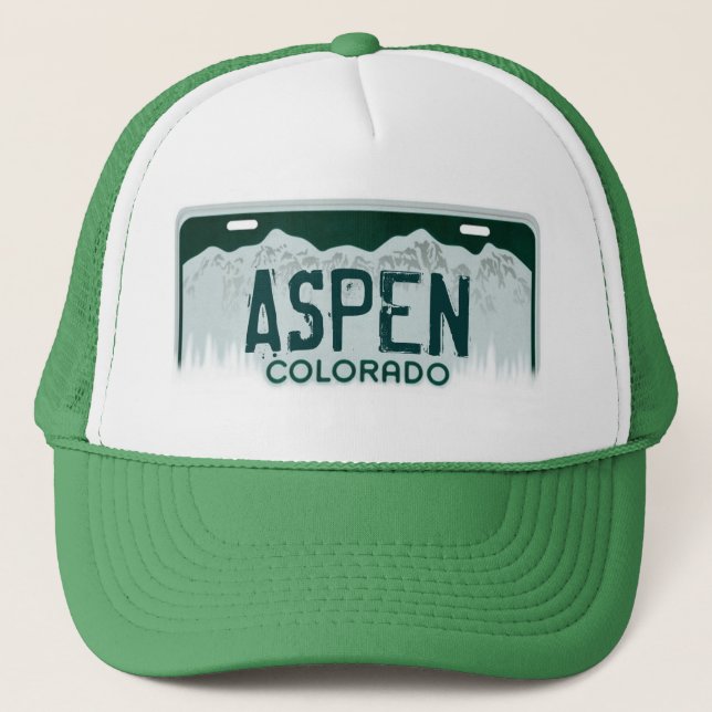 Aspen Colorado license plate souvenir hat (Front)