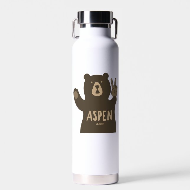 Aspen Colorado Peace Bear Water Bottle (Front)
