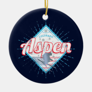 Aspen Colorado Retro Skier Vintage USA Ski Ceramic Ornament