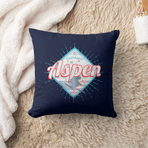 Aspen Colorado Retro Skier Vintage USA Ski Throw Pillow