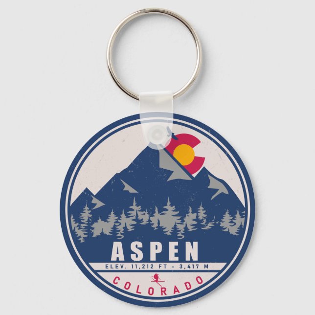 Aspen Colorado Retro Sunset Souvenirs 80s Keychain (Front)