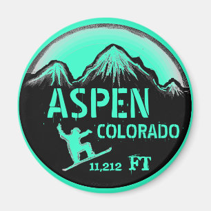 Aspen Colorado sea green snowboard art magnet