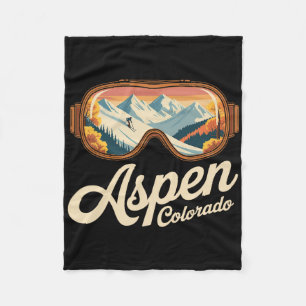 Aspen Colorado Ski Goggles - Retro Skiing Souvenir Fleece Blanket
