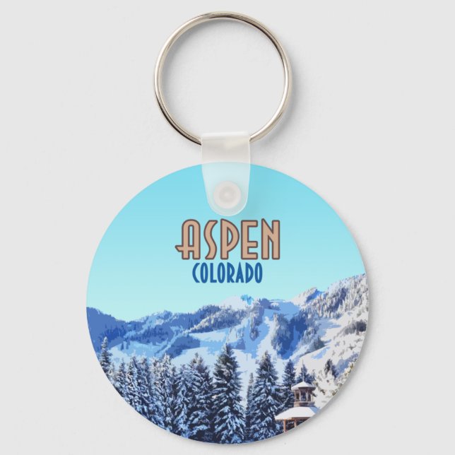 Aspen Colorado Ski Resort Mountains Keychain (Front)