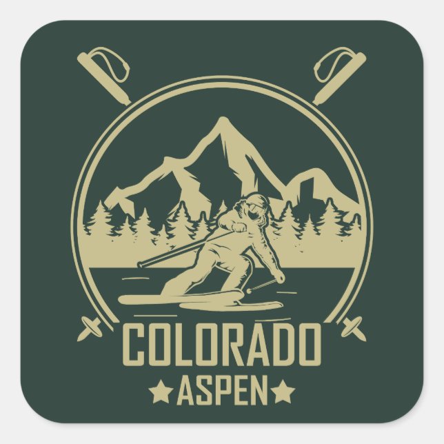 Aspen Colorado Ski Square Sticker (Front)
