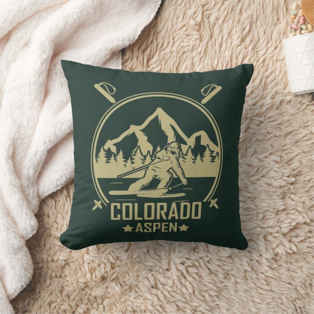 Aspen Colorado Ski Throw Pillow (Blanket)