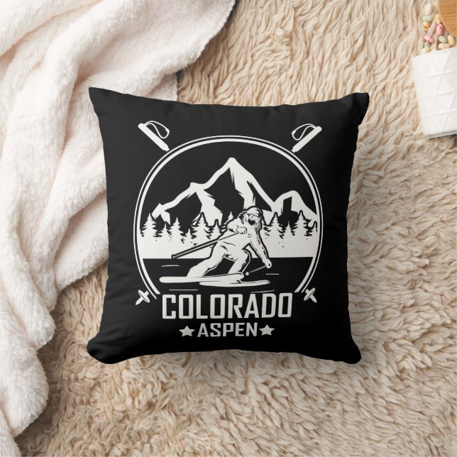 Aspen Colorado ski Throw Pillow (Blanket)