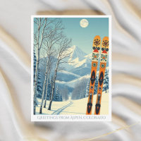 Aspen Colorado Ski vacation Retro Postcard