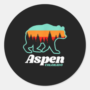 Aspen colorado skiing snowboarding bear  classic round sticker
