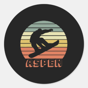 Aspen Colorado Snowboard Retro Sunset 1 Classic Round Sticker