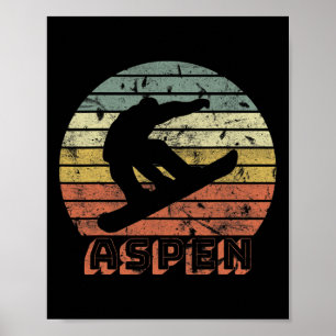 Aspen Colorado Snowboard Retro Sunset Poster