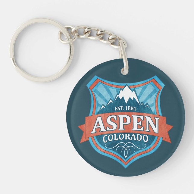 Aspen Colorado teal grunge shield keychain (Front)