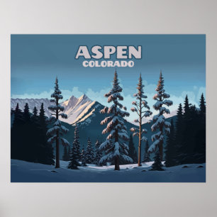 Aspen Colorado Trees Snow Mountains Retro Poster