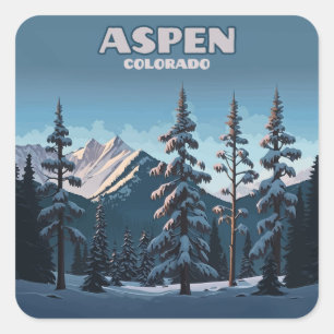 Aspen Colorado Trees Snow Mountains Retro Square Sticker