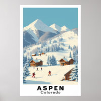 Aspen Colorado Vintage Ski Travel Art