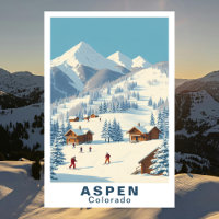 Aspen Colorado Vintage Ski Travel Art