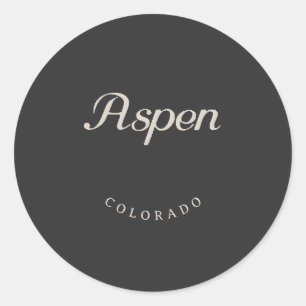 Aspen Colorado White Font Classic Round Sticker