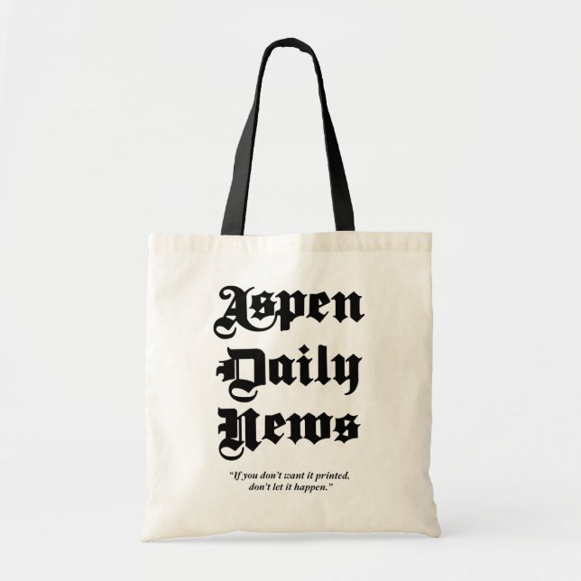 Aspen Daily News Canvas Tote Bag with Black Handle (Front)