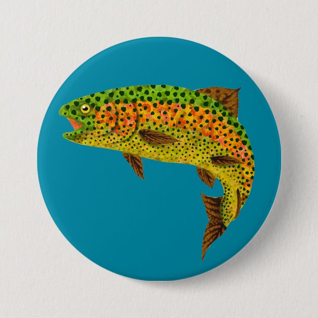 Aspen Leaf Rainbow Trout 1 3 Inch Round Button (Front)