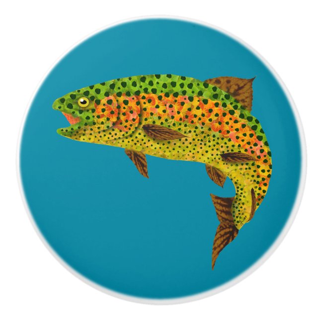 Aspen Leaf Rainbow Trout 1 Ceramic Knob (Front)