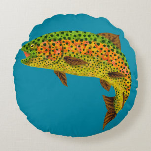 Aspen Leaf Rainbow Trout 1 Round Pillow